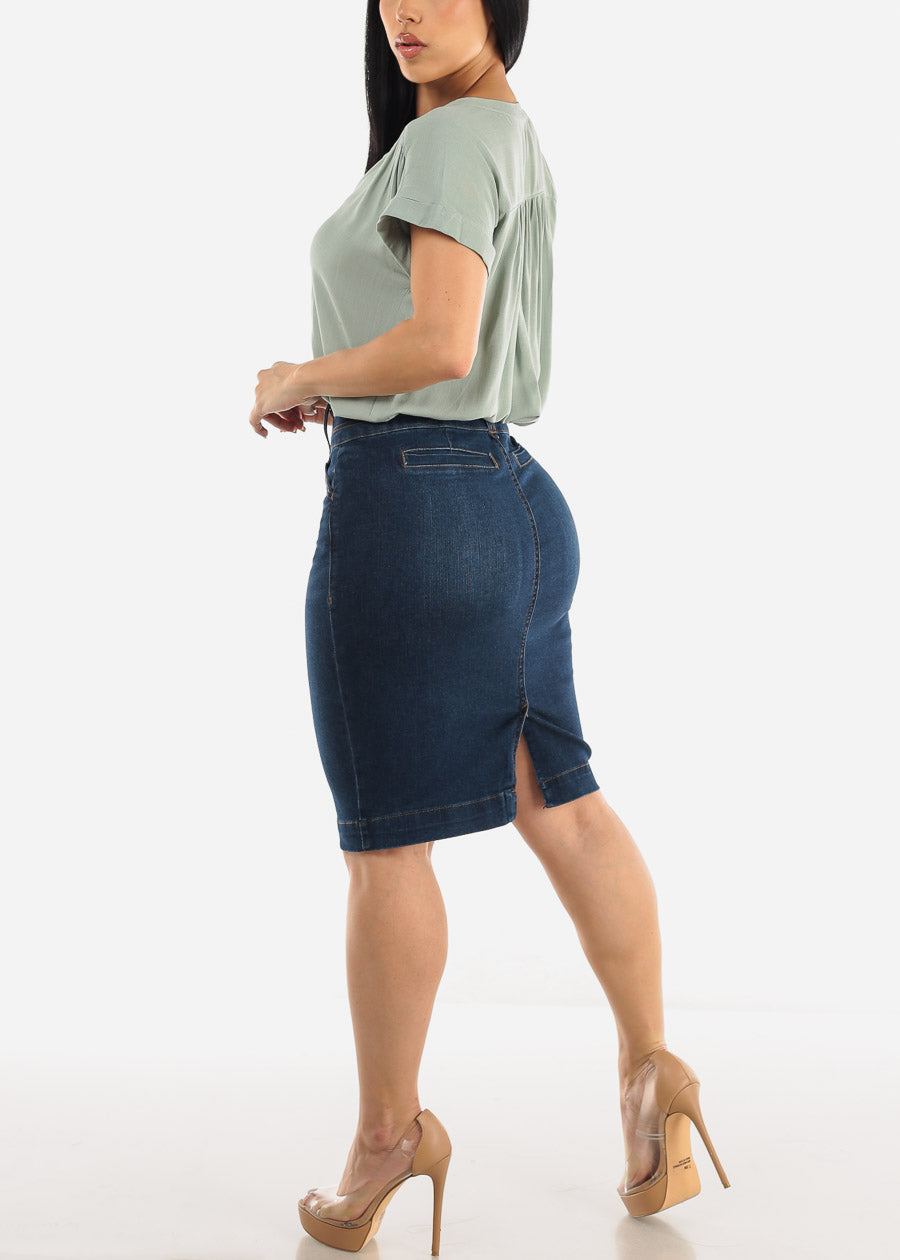 High Waist Butt Lift Dark Denim Pencil Skirt