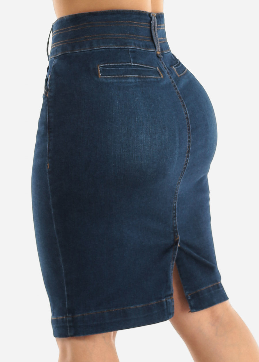 High Waist Butt Lift Dark Denim Pencil Skirt