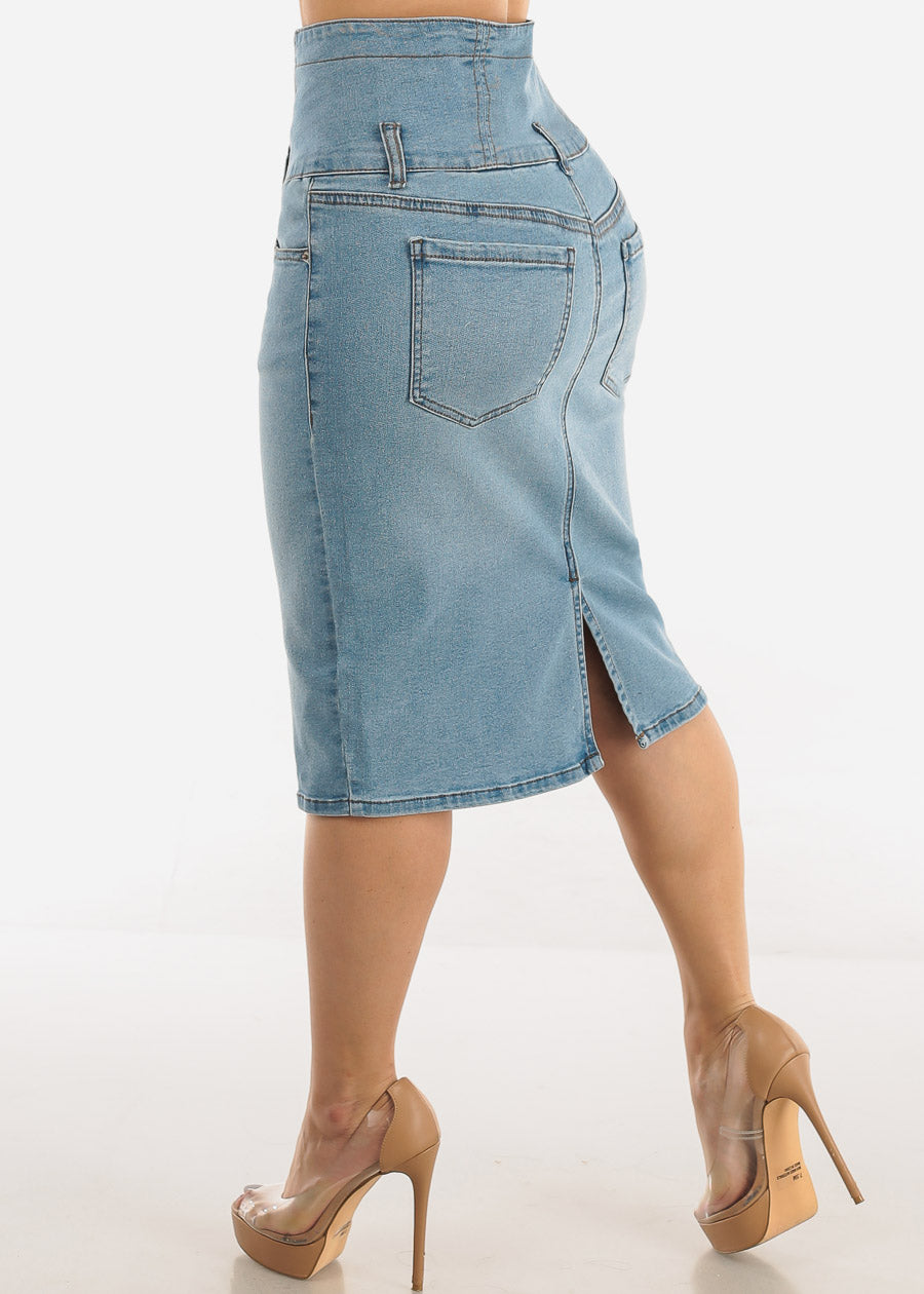 Ultra High Waist Light Denim Pencil Skirt