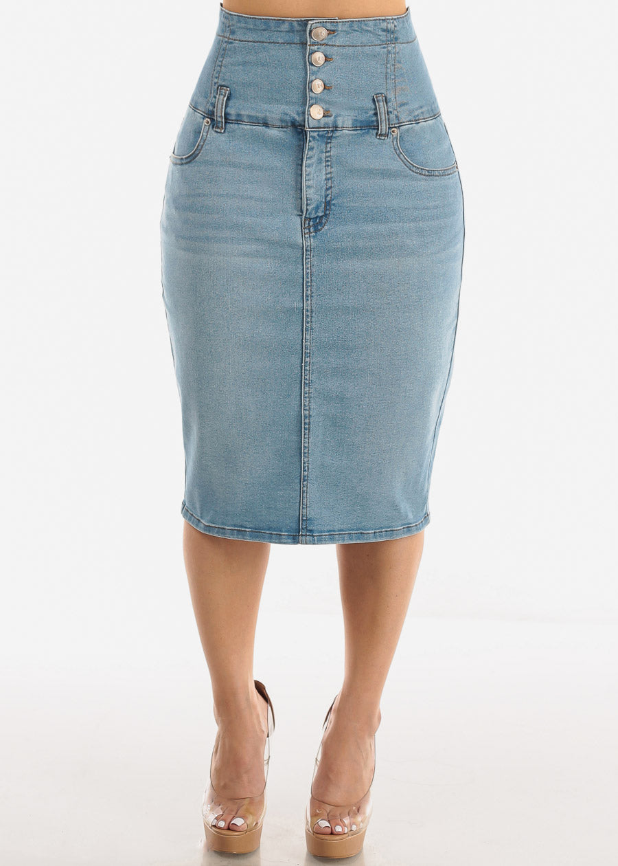 Ultra High Waist Light Denim Pencil Skirt