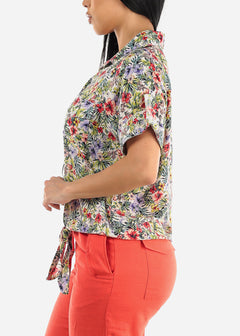 Floral Front Tie Short Sleeve Shirt