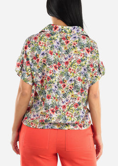 Floral Front Tie Short Sleeve Shirt