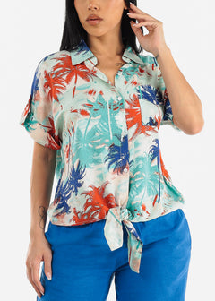 Tropical Front Tie Short Sleeve Shirt