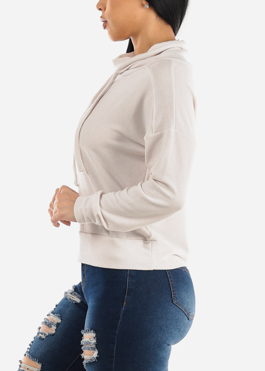 Long Sleeve Cowlneck Soft Terry Sweatshirt Beige