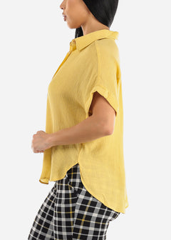 Cap Sleeve Yellow Blouse w Front Half Placket