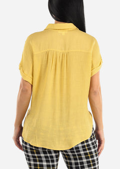 Cap Sleeve Yellow Blouse w Front Half Placket
