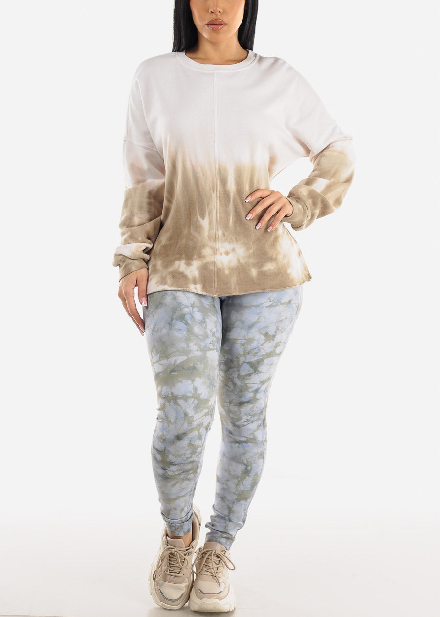 Long Sleeve Tie Dye Fleece Sweatshirt Olive