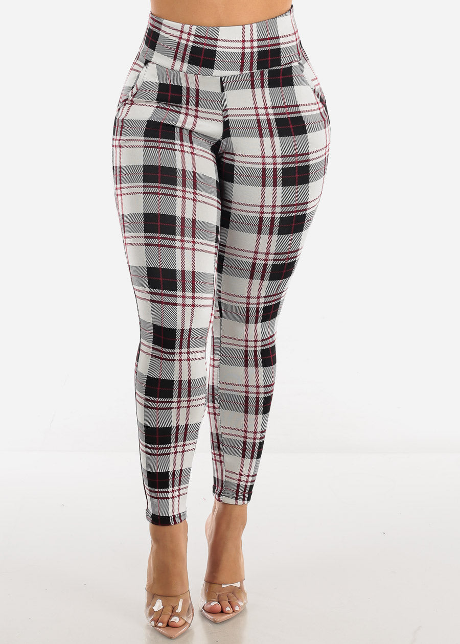 Butt Lifting High Waisted Plaid Skinny Pants