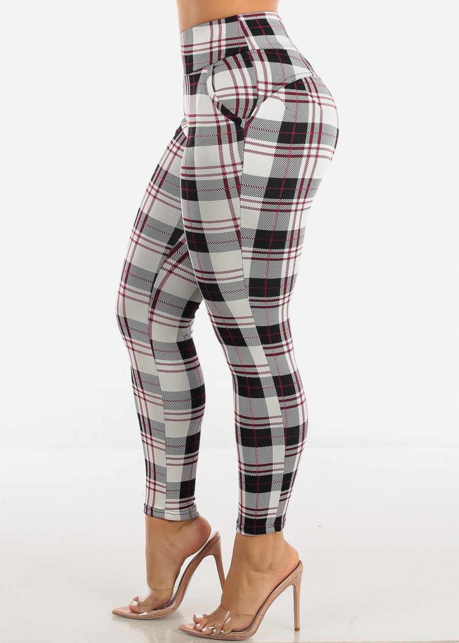 Butt Lifting High Waisted Plaid Skinny Pants