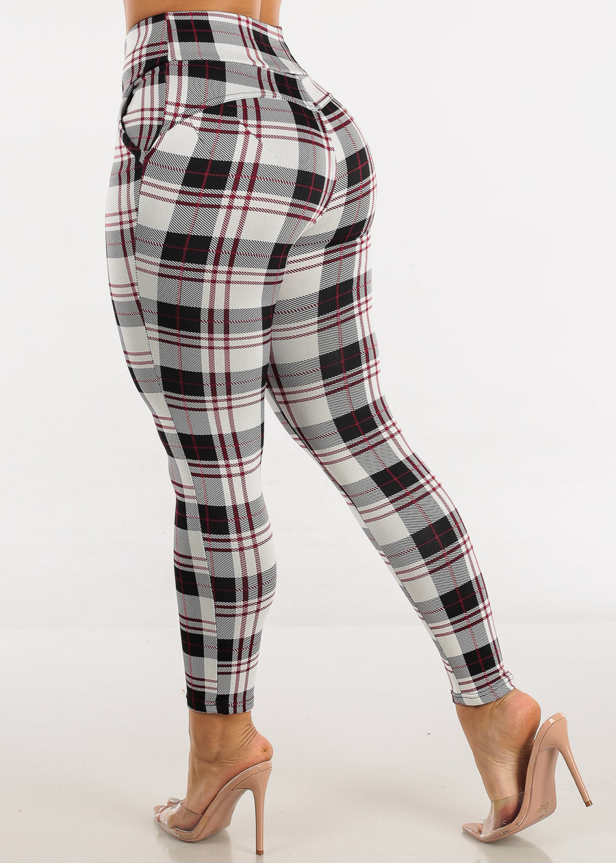 Butt Lifting High Waisted Plaid Skinny Pants