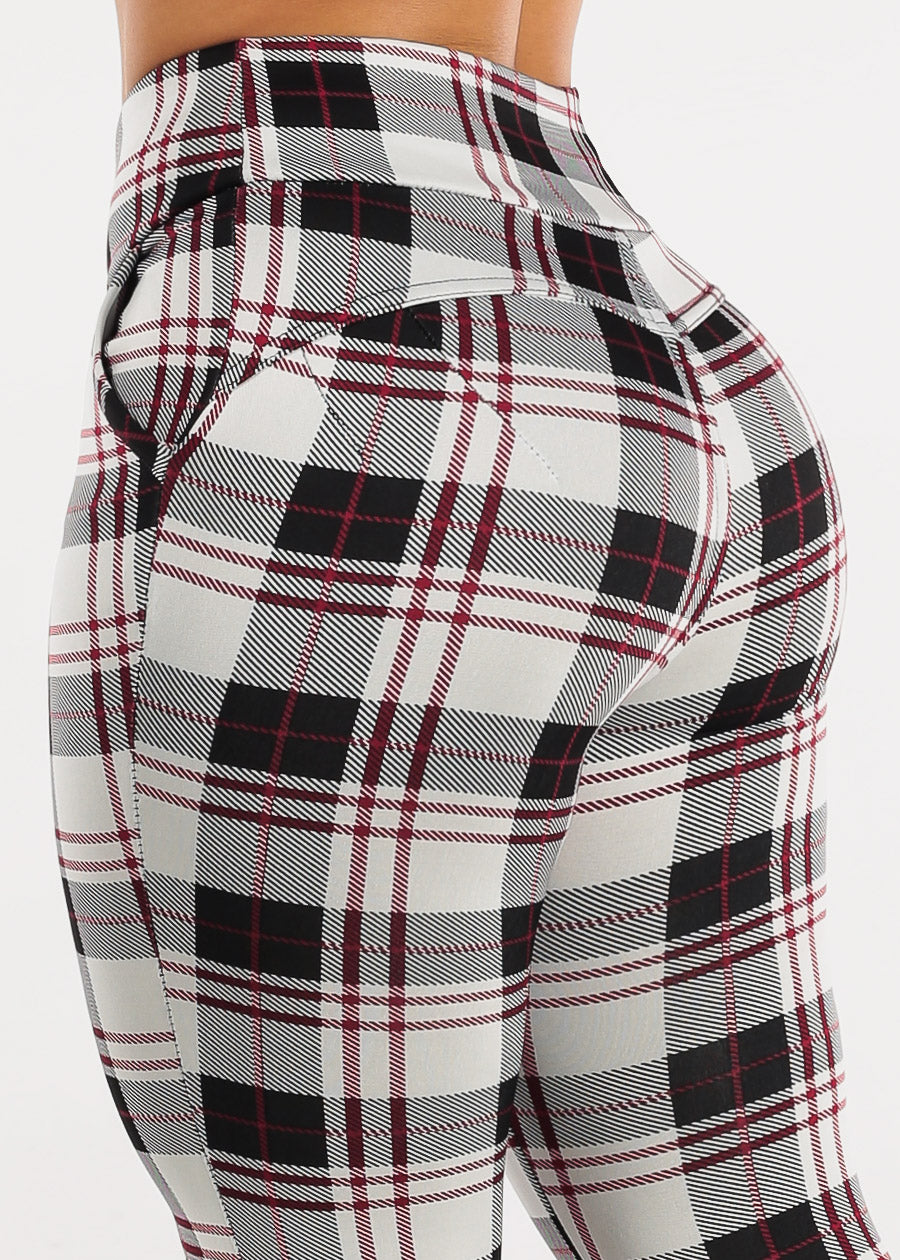 Butt Lifting High Waisted Plaid Skinny Pants