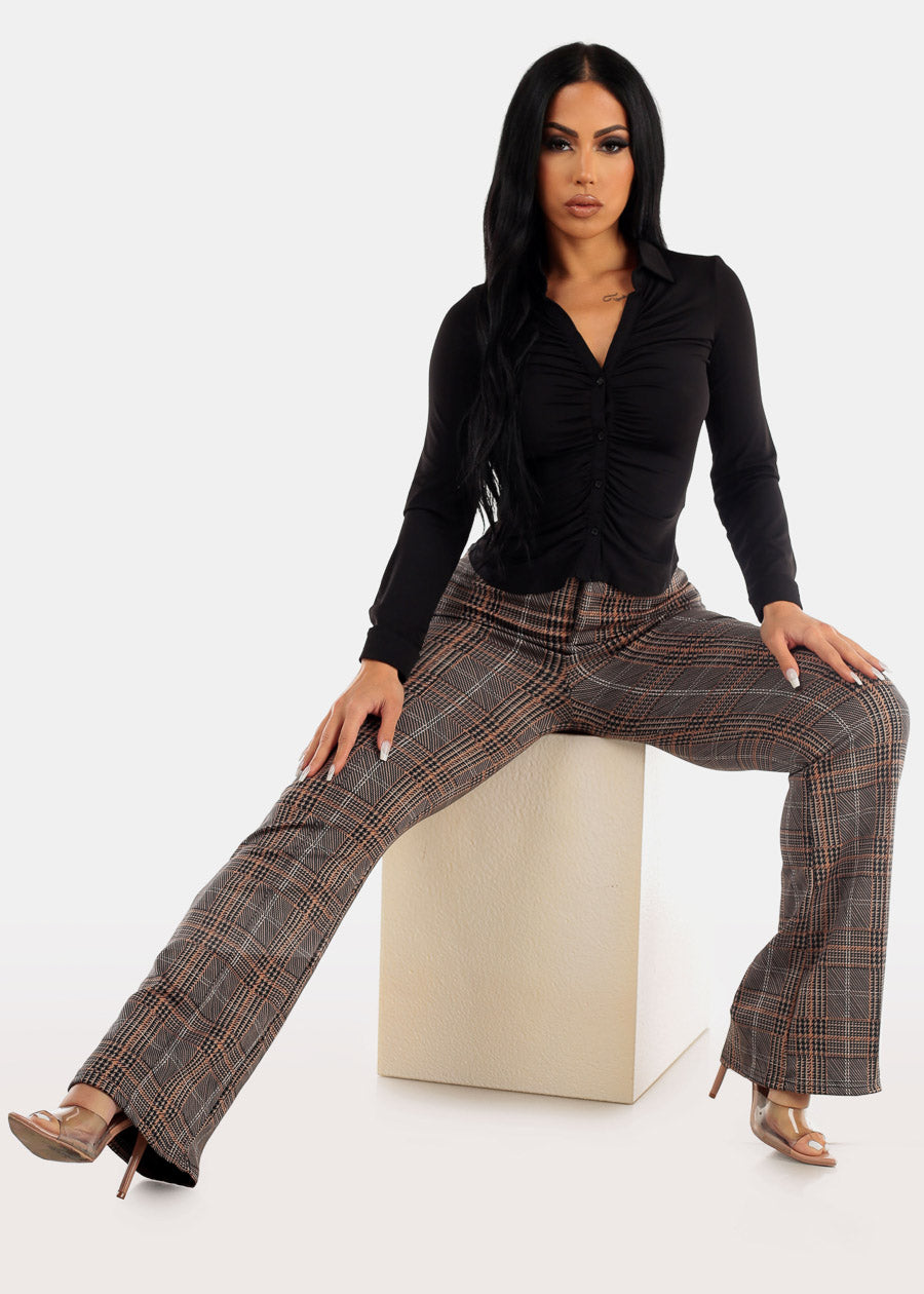 Dressy Pull On Printed Wide Leg Pants Brown