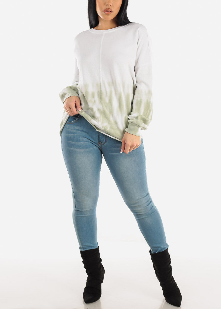 Long Sleeve Crewneck Tie Dye Fleece Pullover