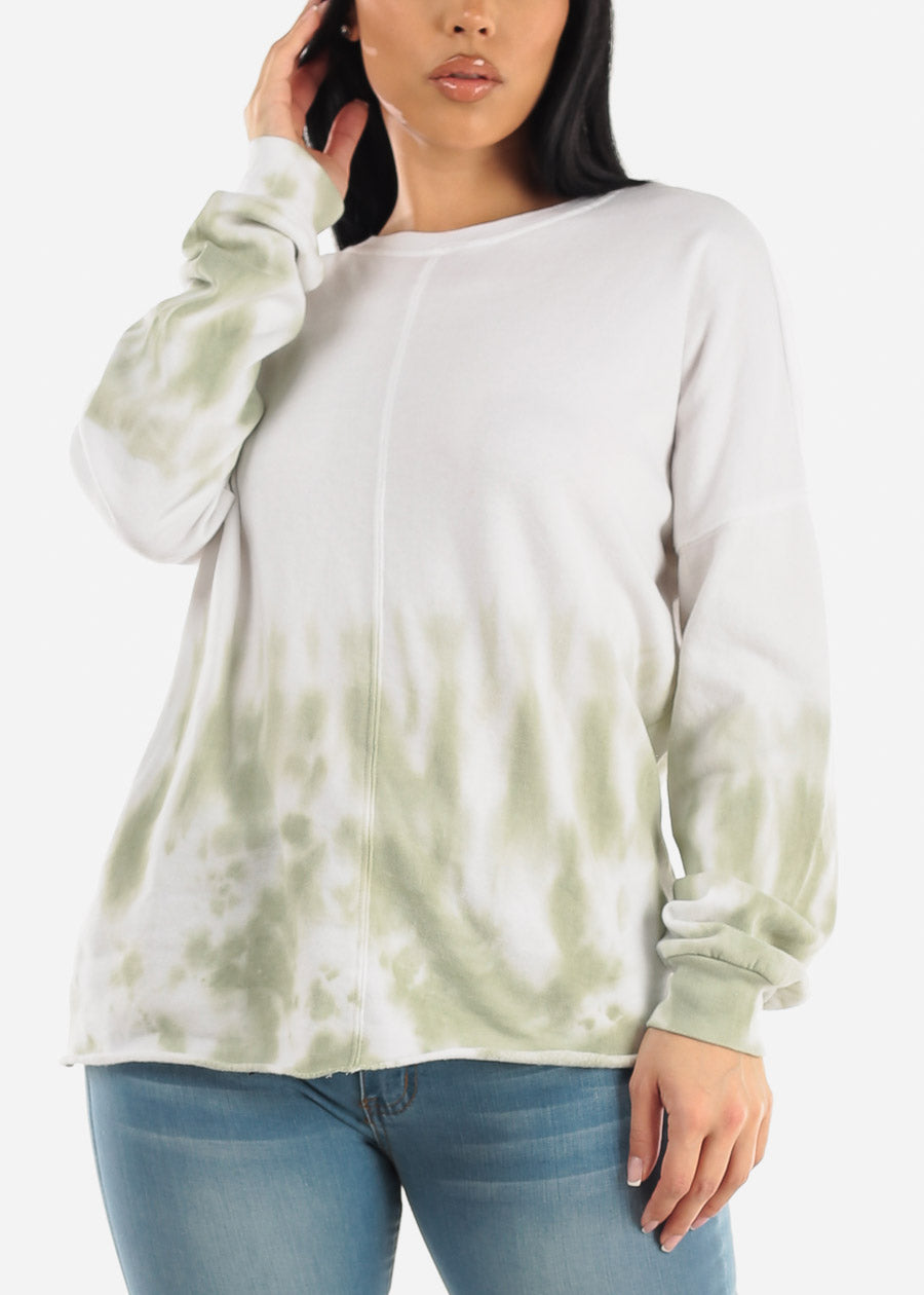 Long Sleeve Crewneck Tie Dye Fleece Pullover