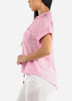 Cap Sleeve Button Down Shirt Pink