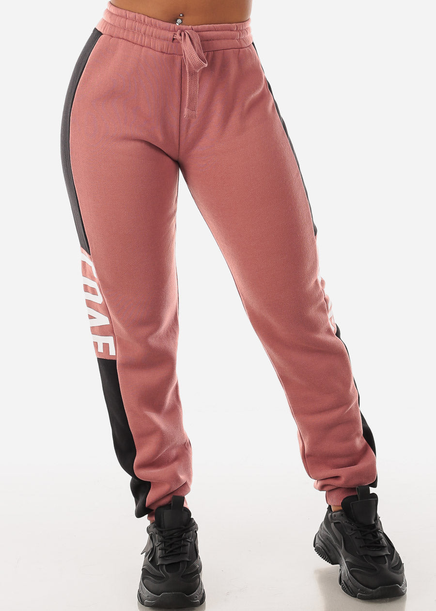 Fleece High Waist Jogger Sweatpants Mauve "Love"