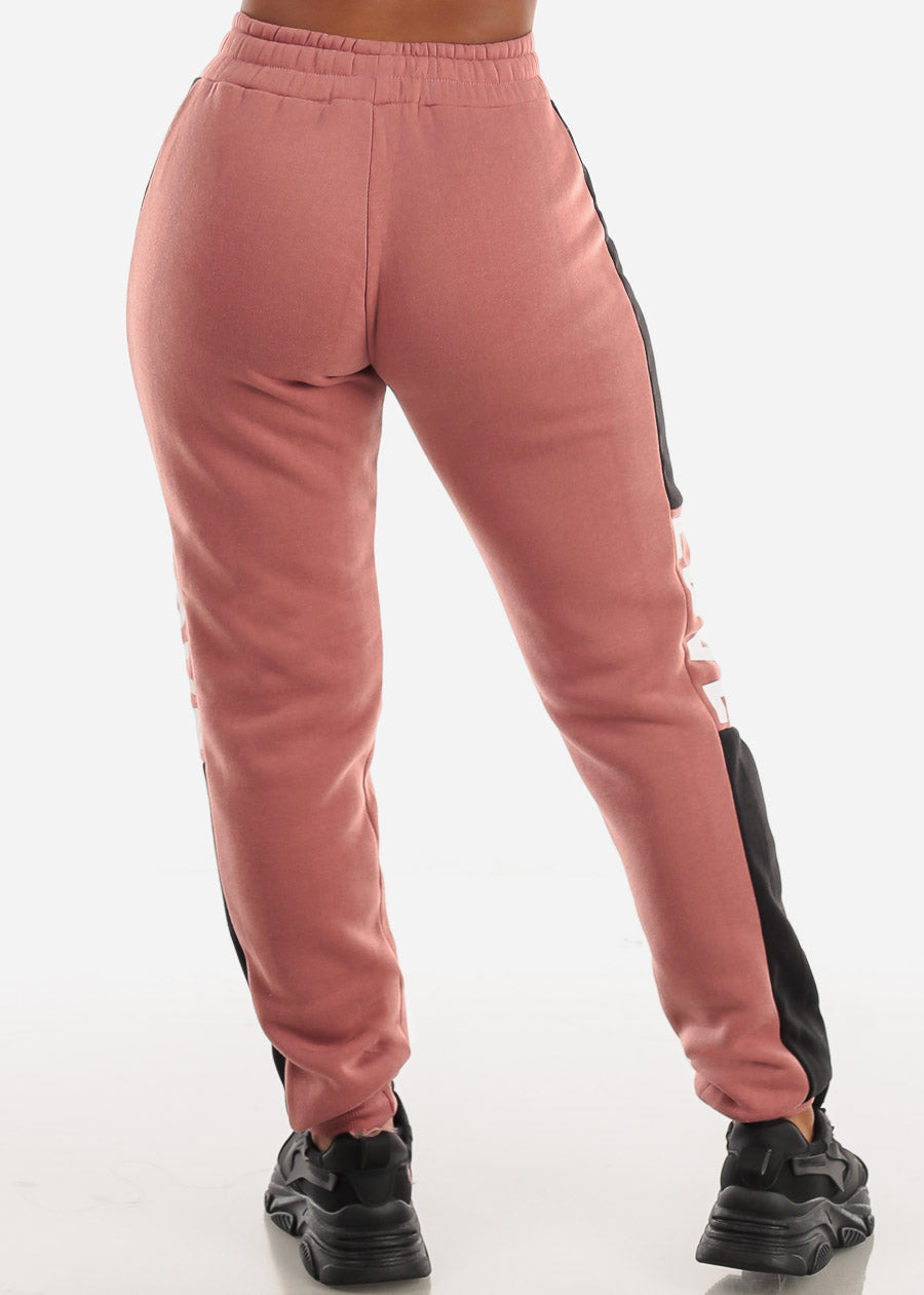 Fleece High Waist Jogger Sweatpants Mauve "Love"