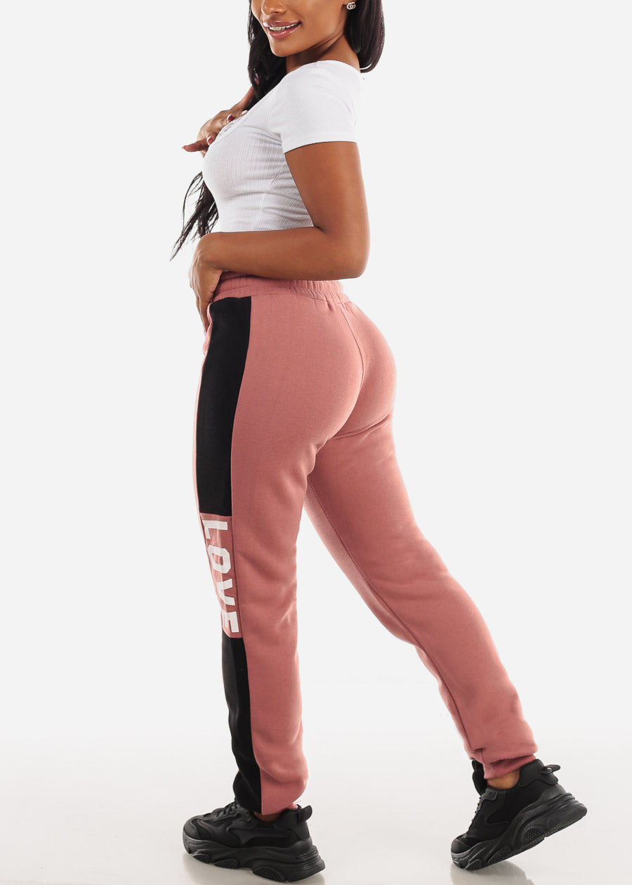 Fleece High Waist Jogger Sweatpants Mauve "Love"