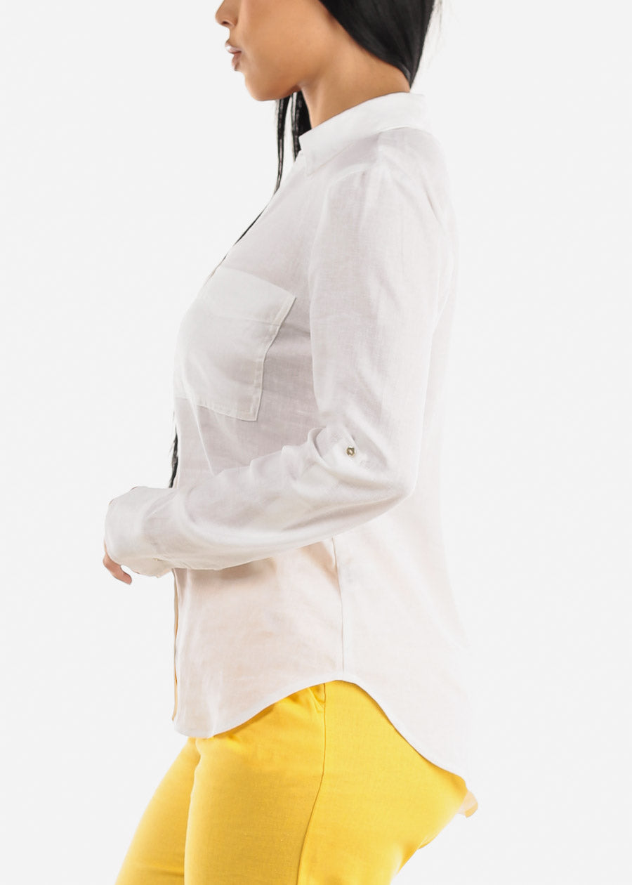 White Linen Button Down Shirt