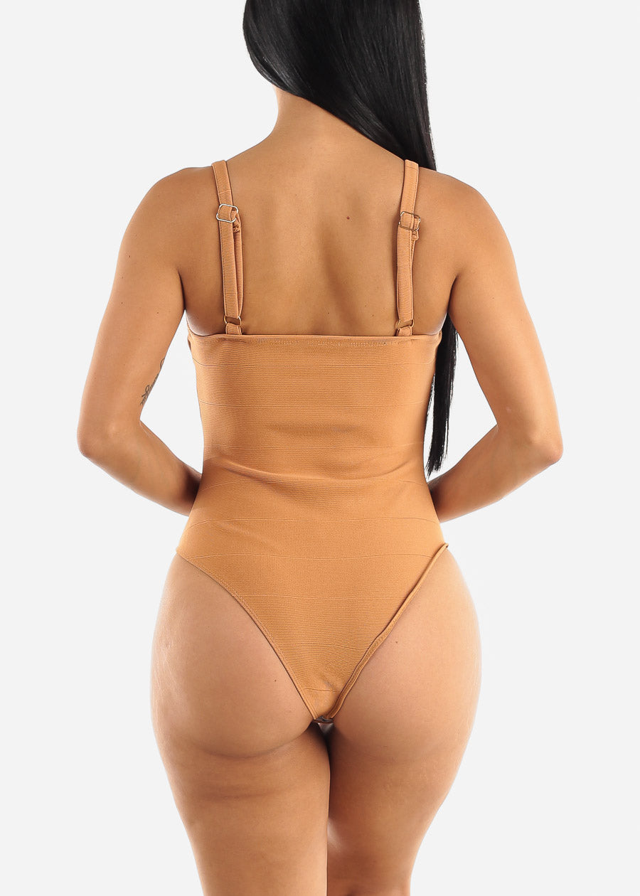 Bandage Sleeveless Cami Bodysuit Tan