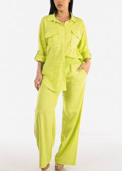 Linen Oversized Button Down Shirt Lime