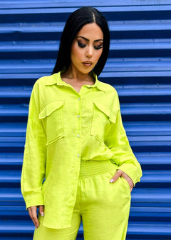 Linen Oversized Button Down Shirt Lime
