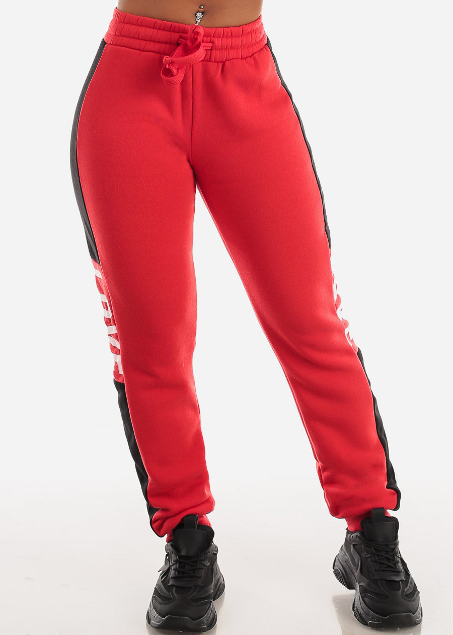 Fleece High Waist Jogger Sweatpants Red "Love"