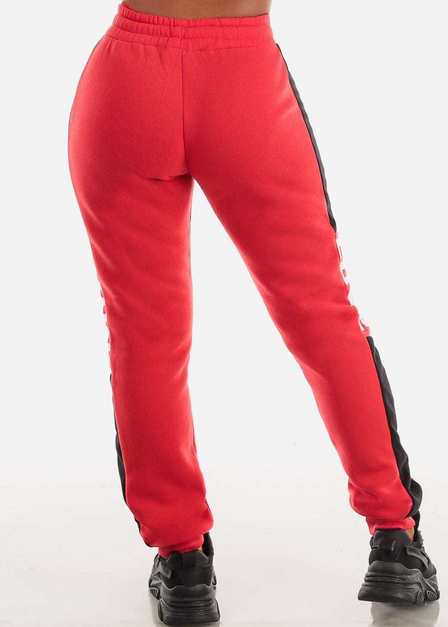 Fleece High Waist Jogger Sweatpants Red "Love"