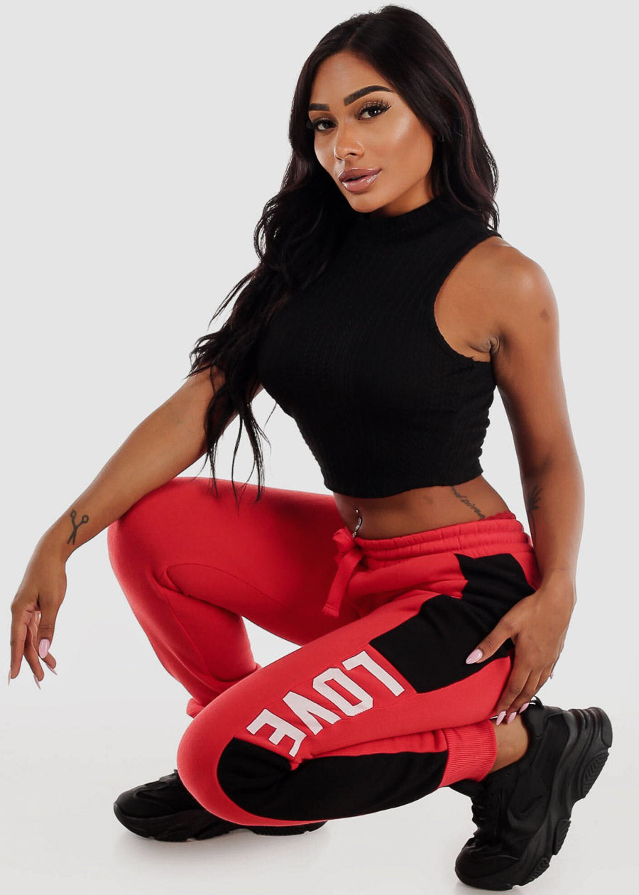 Fleece High Waist Jogger Sweatpants Red "Love"