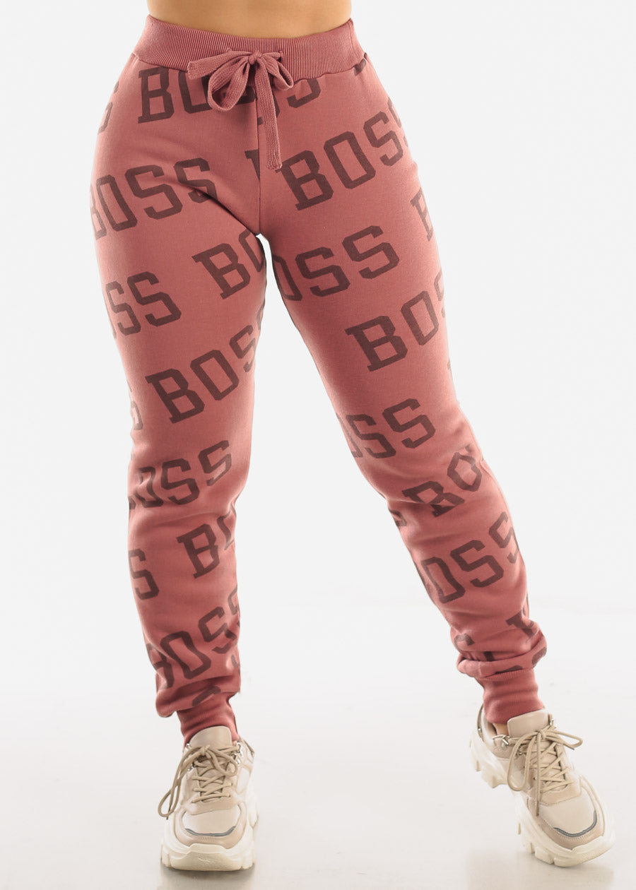 Fleece Drawstring Waist Jogger Sweatpants Mauve "Boss"