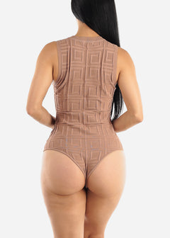 Sleeveless Crewneck Textured Bodysuit Khaki