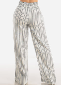 Linen Spandex Waist Black Striped Linen Pants