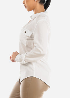 Button Down Long Sleeve White Tencel Shirt