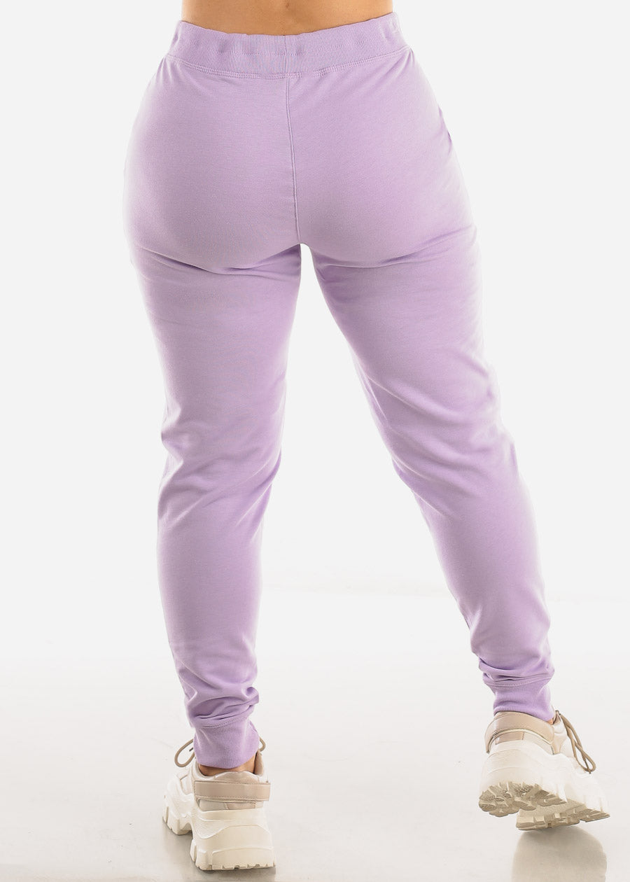 Drawstring Waist French Terry Jogger Pants Lilac