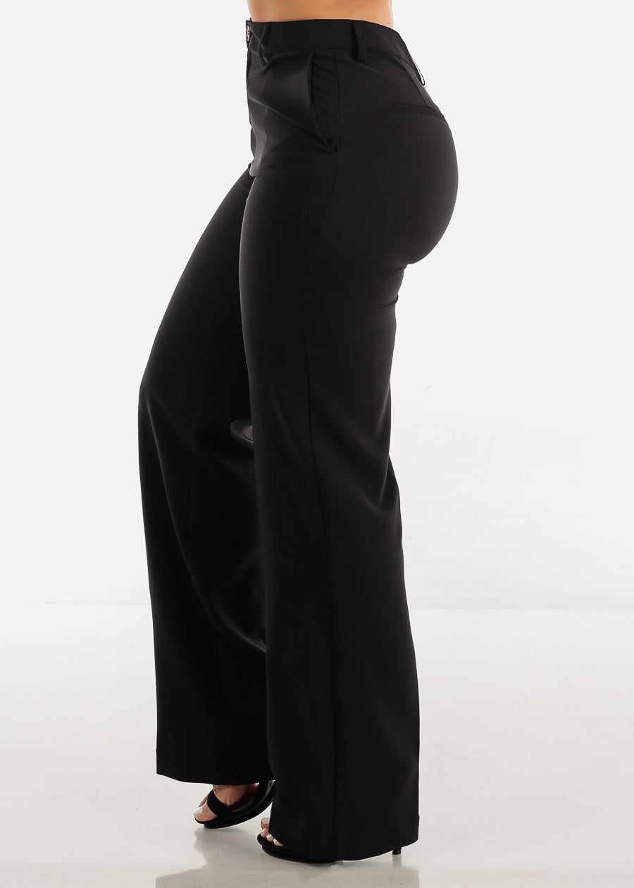 Super High Waisted Formal Straight Dress Pants Black