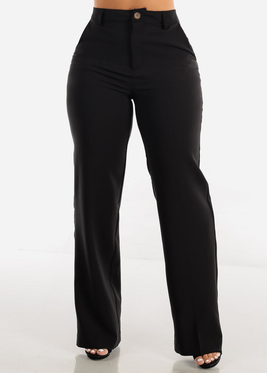 Super High Waisted Formal Straight Dress Pants Black