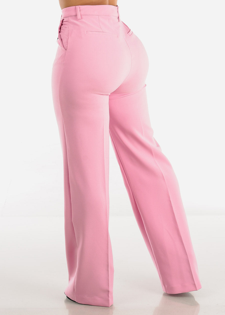 Super High Waisted Formal Straight Dress Pants Pink