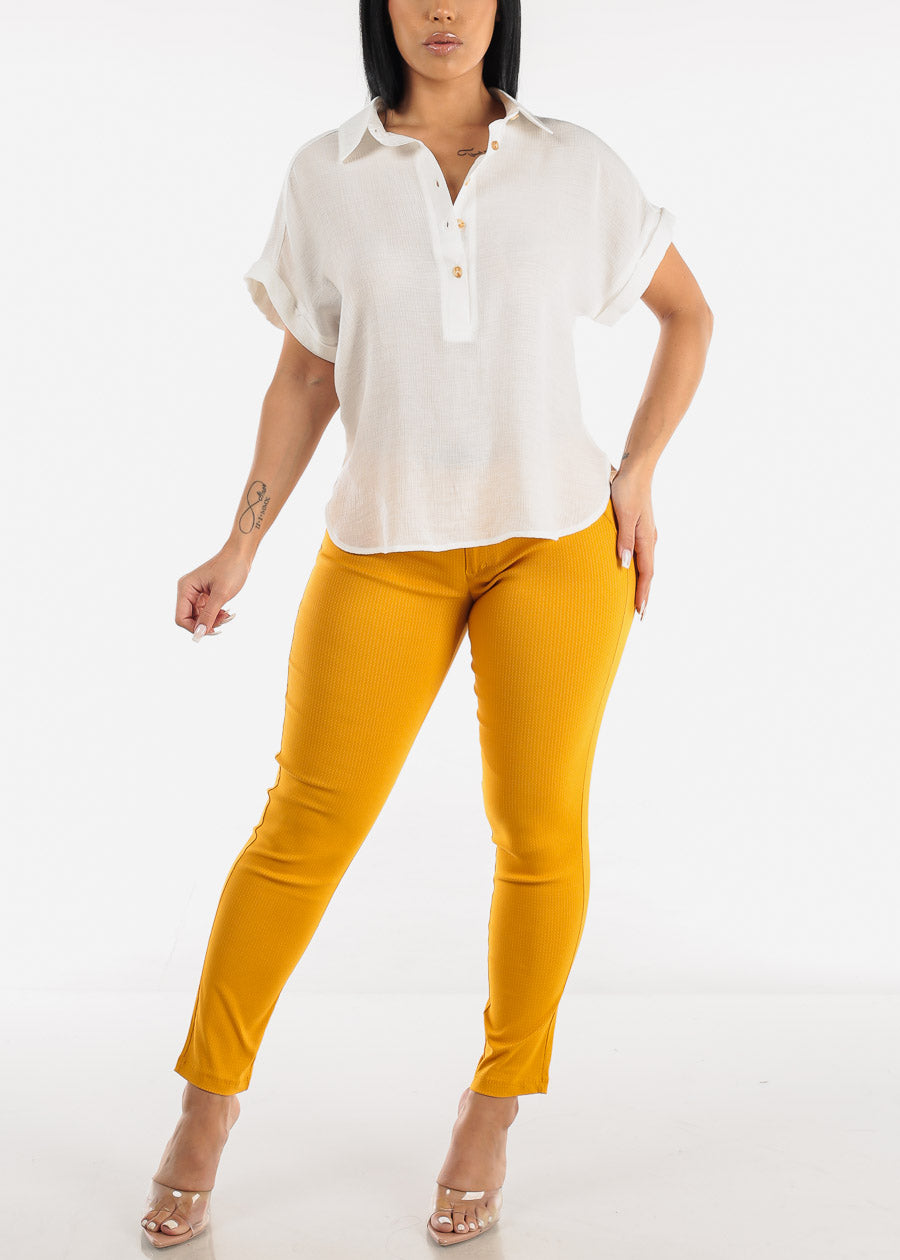 White Cap Sleeve Blouse w Front Half Placket