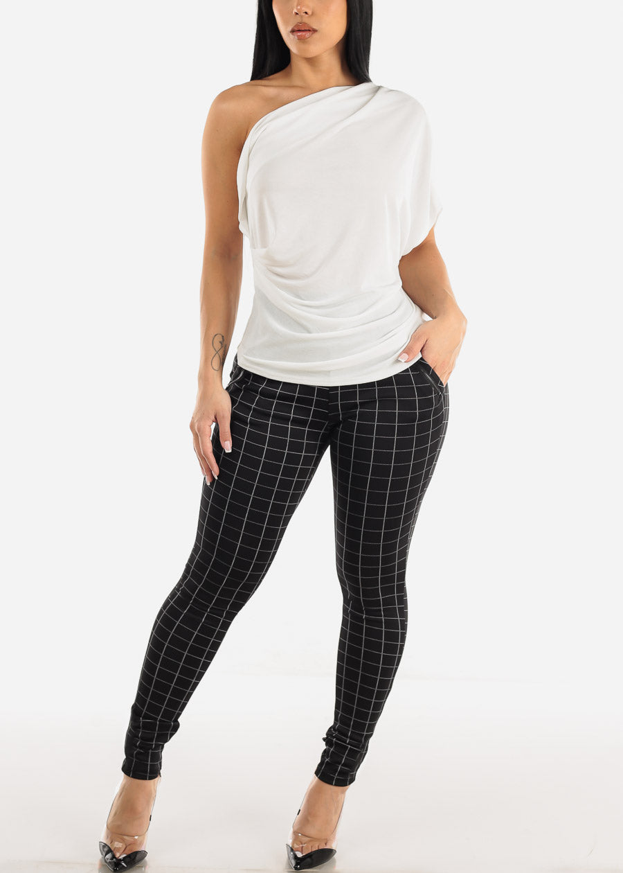 High Waist Butt Lift Black Windowpane Skinny Pants