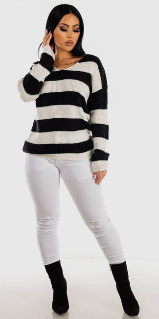Black and White Stripe Push Up Outfit