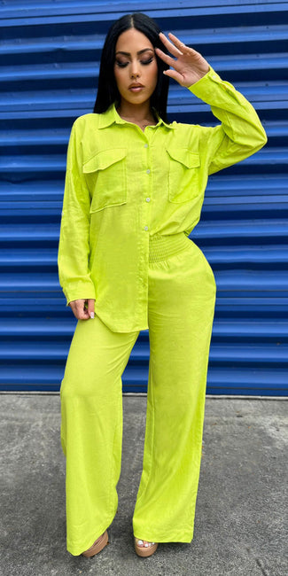 Linen Ovesized Lime Outfit