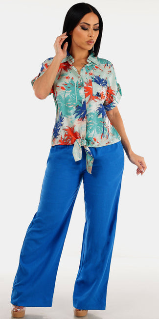 Tropical Blue Linen Outfit