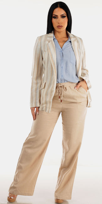 Stripe Khaki Linen Outfit