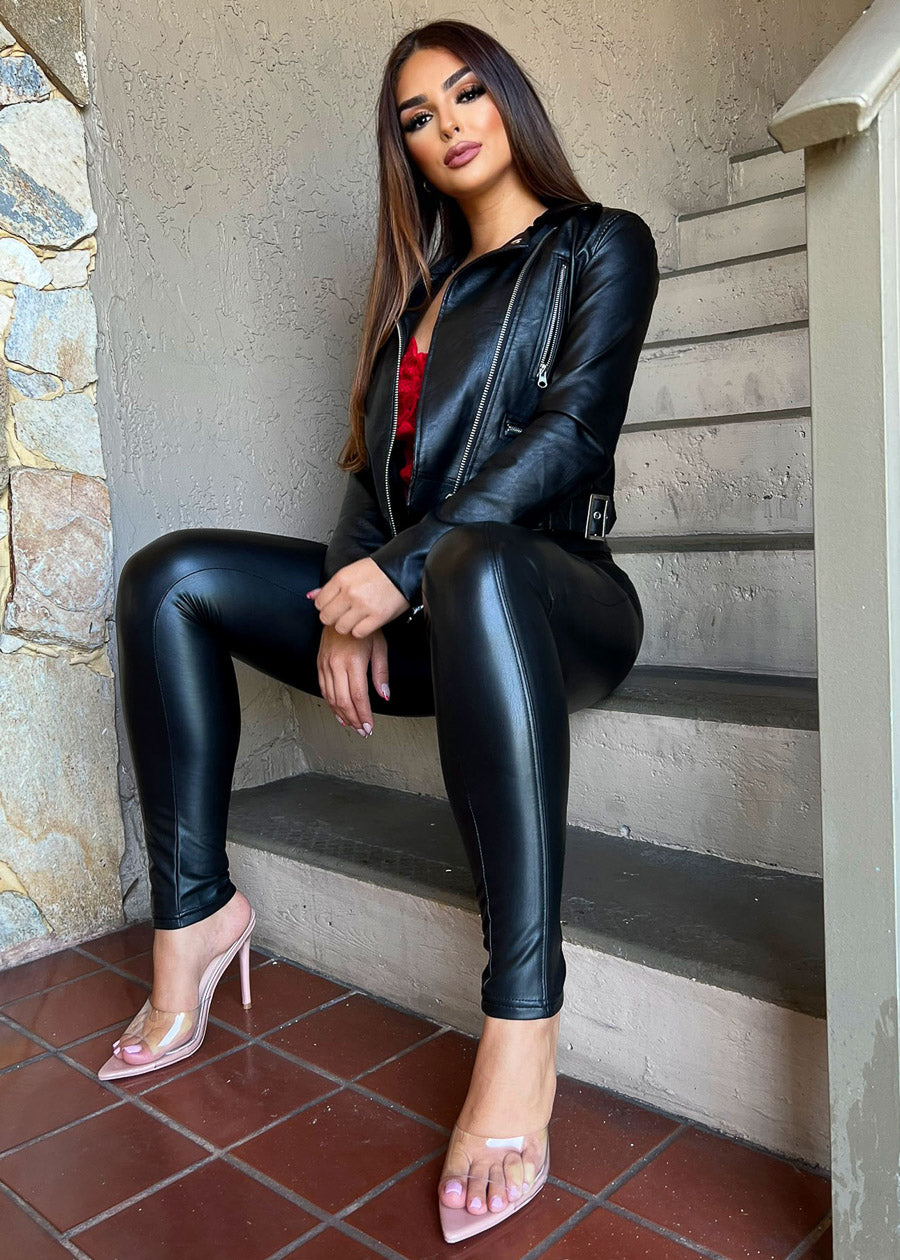 Butt Lift Pleather Black Skinny Pants