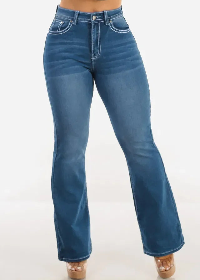 Model wearing bootcut jeans