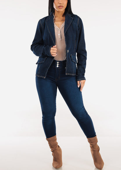 Long Sleeve Dark Wash Denim Blazer