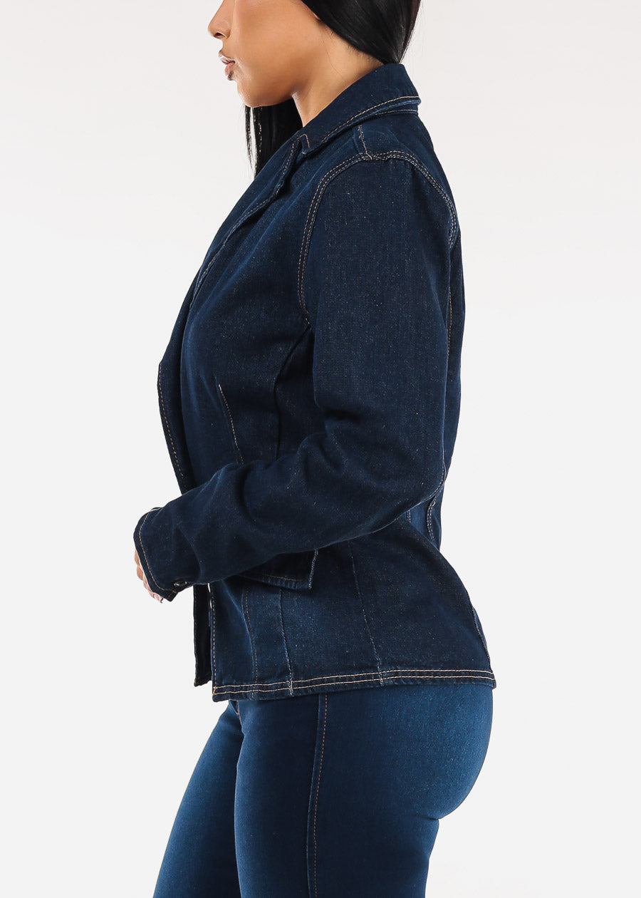 Long Sleeve Dark Wash Denim Blazer
