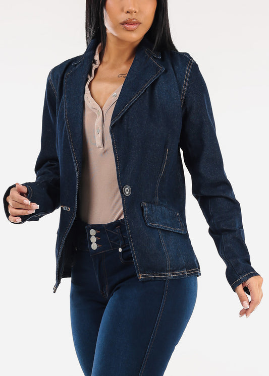 Long Sleeve Dark Wash Denim Blazer