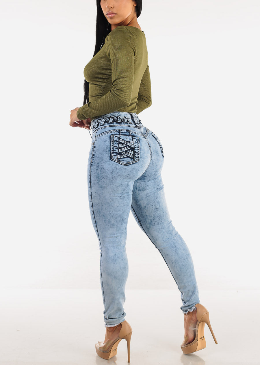 MX JEANS Butt Lift High Waist Acid Wash Skinny Jeans