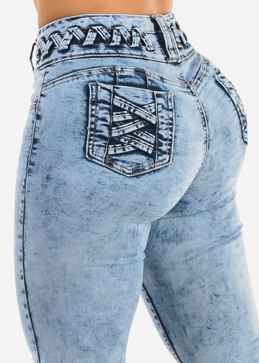 MX JEANS Butt Lift High Waist Acid Wash Skinny Jeans